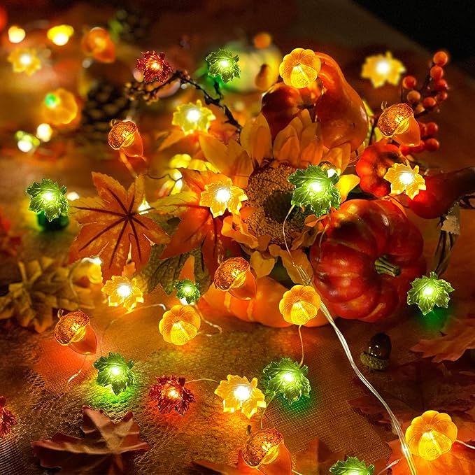 TURNMEON Fall Decor 2 Pack 3D Fall Thanksgiving Pumpkin String Lights Total 40LED/13Ft Thanksgiving Decorations for Home, 3 in 1 Battery Powered Fall Lights Halloween Decor Home Indoor Outdoor