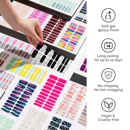 Halloween Semi Cured Gel Nail Strips - NAILOG 20 Pcs Nail Stickers Long Wraps with Glossy Gel Finishing for Autumn, Running Ghost