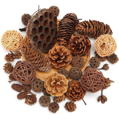 DomeStar 38PCS Christmas Pine Cone Set, Artificial Acorns Berry Craft and Natural Pinecones Ornament Pine Picks Fake Fruit Decor Fall Decorating Kit