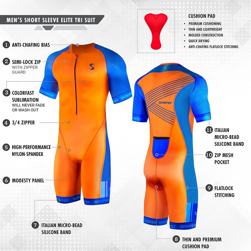 Men's Elite Short Sleeve Triathlon Tri Suit - Performance Fabric | Comfortable Fit