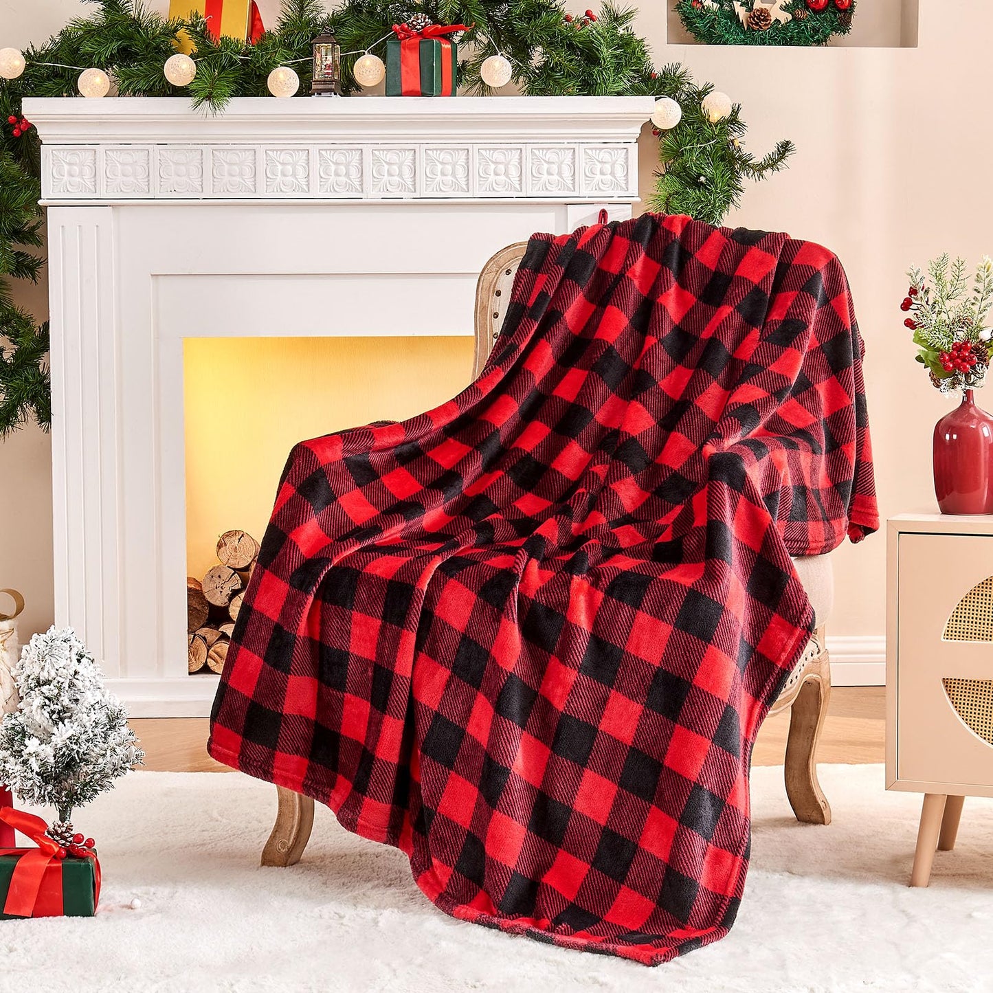 BEDELITE Flannel Blanket for Couch, Red & Black Plaid Fleece Throw Blanket, Soft & Warm Buffalo Plaid Decor Gift Blanket for Women, Men, 50"x60"