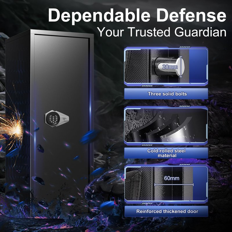 Marcree 8-10 Gun Safe for Rifles & Pistols, Quick Access Rifle Safe with Dual Alarm, Mute Mode, Adjustable Shelves & Pistol Pockets, Gun Cabinet for Shotguns