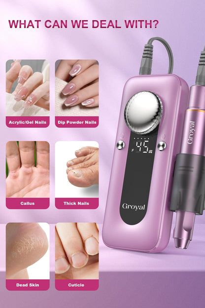 Electric Nail Drill Professional, 45000RPM Cordless Electric Nail File for Acrylic Gel Nails, Professional Nail Drill Manicure Pedicure Polishing Shape Tools for Home Salon