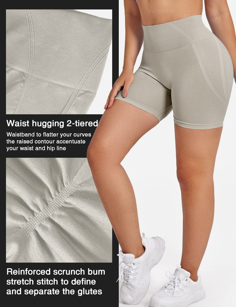 YEOREO Seamless Scrunch Workout Shorts for Women High Waisted Butt Lifting Gym Yoga Biker Shorts Light Gray M