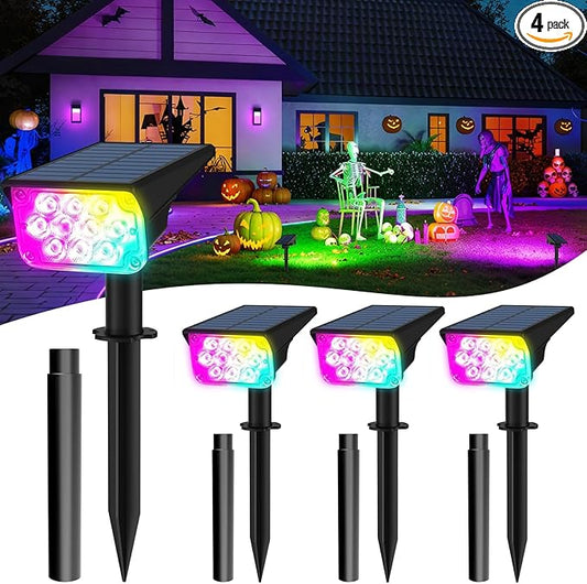 T-SUNUS Solar Color Landscape Spotlights Outdoor Christmas, IP65 Waterproof RGB Spot Light 2 Pack Auto Dusk to Dawn Landscaping Wall Lights for Tree Yard Garden Driveway Porch Walkway Pond Halloween