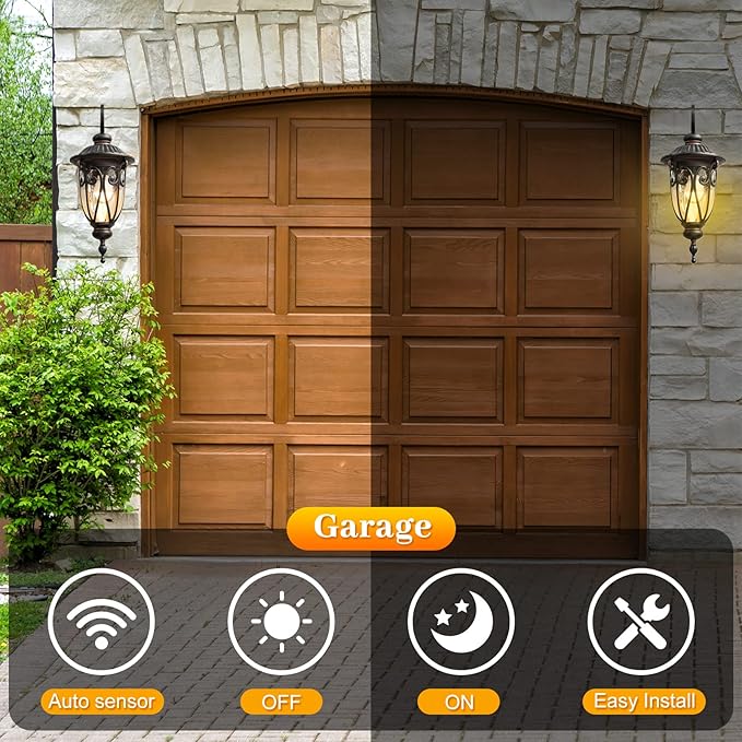 23 Inch Large Dusk to Dawn Outdoor Porch Lights for Garage, 2 Pack Bronze Wall Lantern with Photocell Sensor, Exterior Wall Light Fixture with Seeded Glass for House, Aluminium