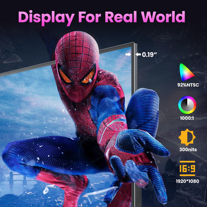 Portable Monitor 15.6" FHD 85% sRGB 60Hz IPS HDR HDMI USB-C Travel Monitor for Laptop MacBook PC Surface PS5 Xbox, External Display with Cover & Speakers, VESA Compatible