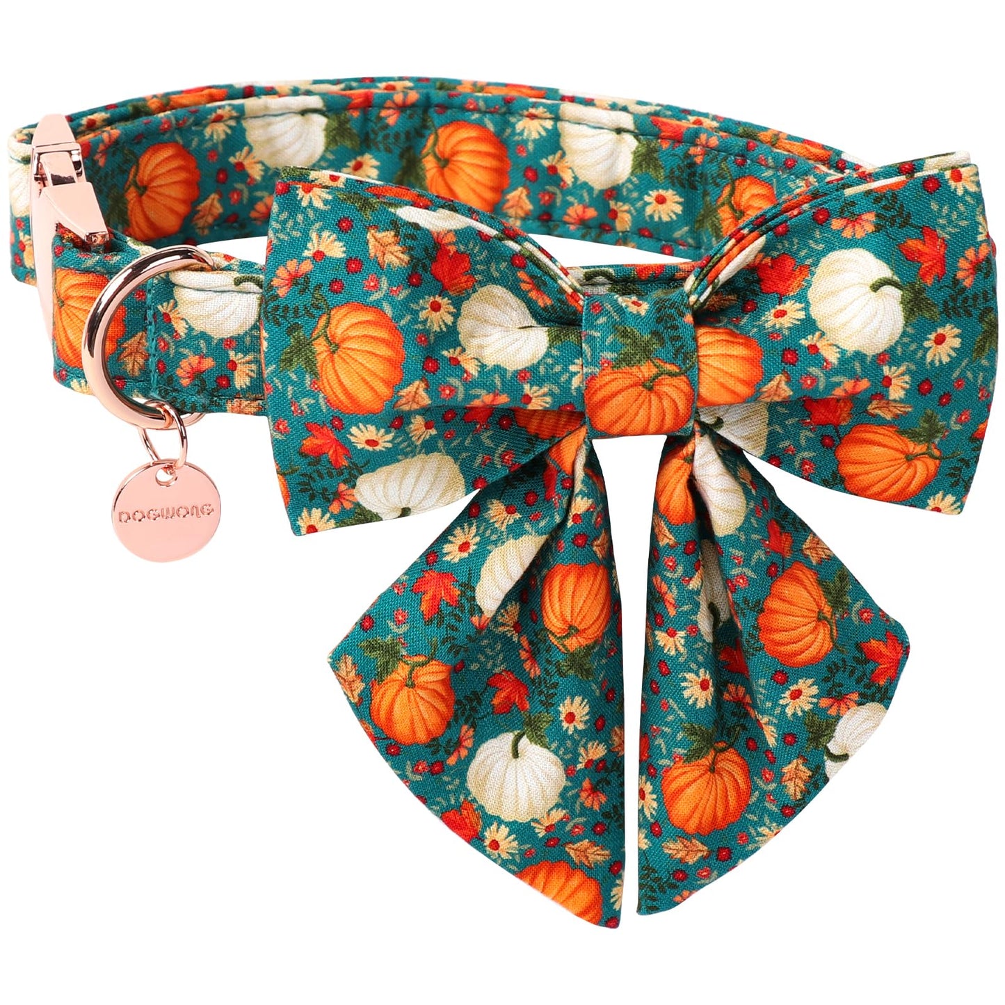 DOGWONG Fall Dog Collar with Bowtie, Halloween Pumpkin Pet Collar in Soft Cotton for Small, Medium & Large Dogs