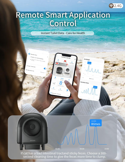 Automatic Cat Litter Box Self Cleaning,Smart Litter Box with 10 Safety Sensor Radars,100L Electric Cat Litter Boxes with Stairs for Multiple Cats,APP-Control,Advanced Odor Control OMCPET (Black)