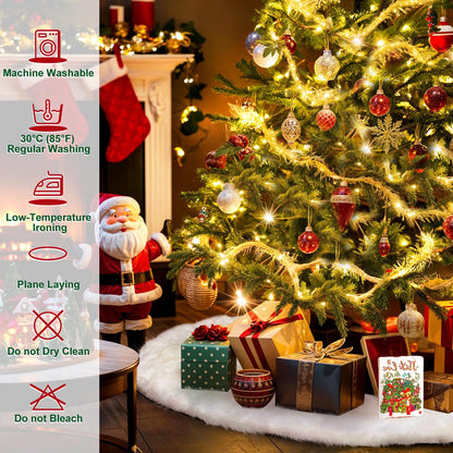 AerWo 72 Inch Christmas Tree Skirt, White Faux Fur Tree Skirt Thick Soft Plush Rug for Christmas Tree Decorations, Large Xmas Tree Mat for Christmas Indoor Holiday Party Ornaments Home Decorations