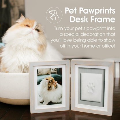 Pearhead Pet Paw Print Photo Frame with Clay Imprint Kit - Wooden Photo Frame, DIY No-Mess Pawprint Keepsake, Perfect for Cats & Dogs, Ideal Memorial and Home Decor Gift, Distressed Gray