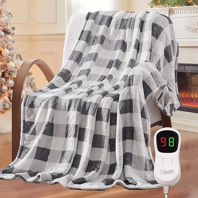 Homemate Electric Blanket Heated Throw - 50“x60“ Ultra Soft Cozy Flannel Heating Blanket with 10 Fast Heat Levels 8 Hours Auto Off Over-Heated Protection ETL Certification Keep Warm in Home Office