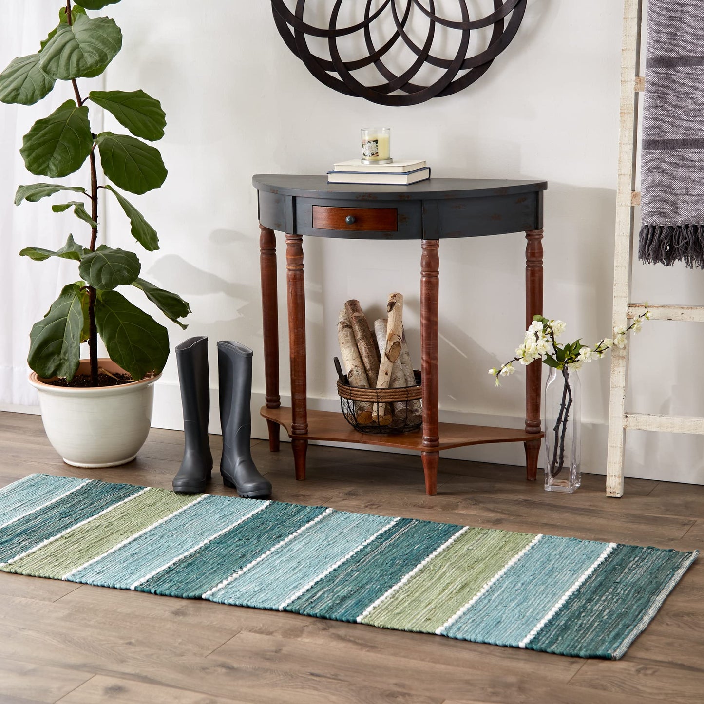 DII Chindi Rug Collection, Reversible, Recycled Yarn, Hand-Dyed, 2 Ft 3in x 6 Ft, Jadeite