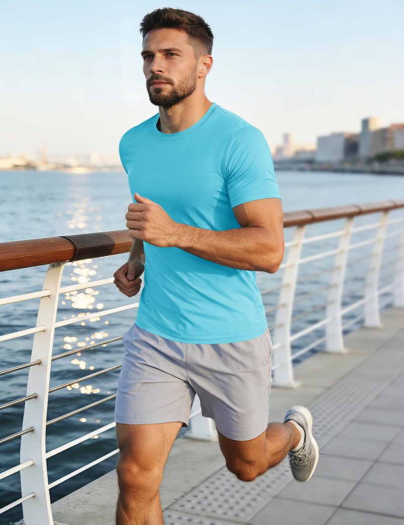 Mens Sun Shirts UPF 50+ Short Sleeve T-Shirt Fishing Shirts Quick Dry Moisture Wicking Performance Shirts Rash Guards Beach Shirts Ice Blue