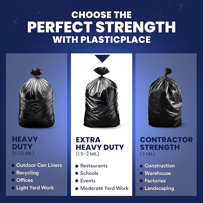Plasticplace 55-60 Gallon Trash Bags, Heavy Duty, Puncture-Resistant Star Seal