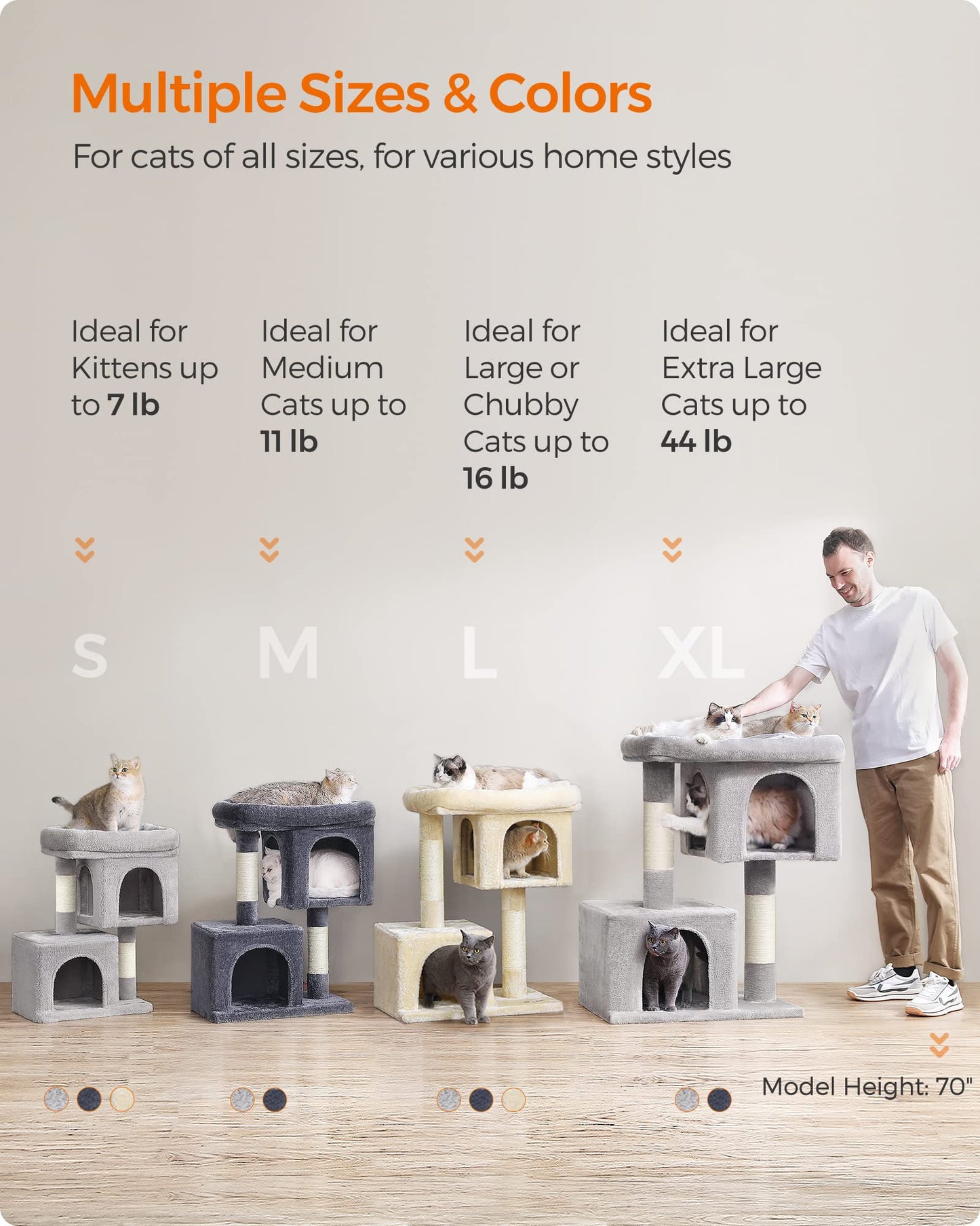 Feandrea Cat Tree, 39.8-Inch Cat Tower, XL, Cat Condo for Extra Large Cats up to 44 lb, Large Cat Perch, 2 Cat Caves, Scratching Post, Smoky Gray UPCT614G01