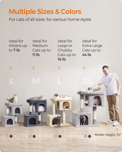 Feandrea Cat Tree, 39.8-Inch Cat Tower, XL, Cat Condo for Extra Large Cats up to 44 lb, Large Cat Perch, 2 Cat Caves, Scratching Post, Smoky Gray UPCT614G01