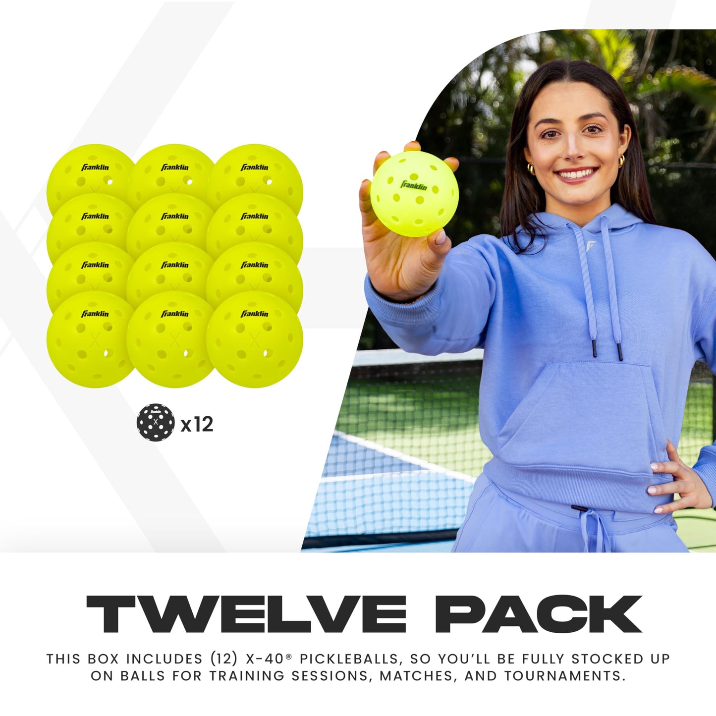 Franklin Sports Outdoor - X-40 Pickleball Balls - USA (USAPA) Approved - 12 Pack Outside - Optic Yellow - US Open Ball
