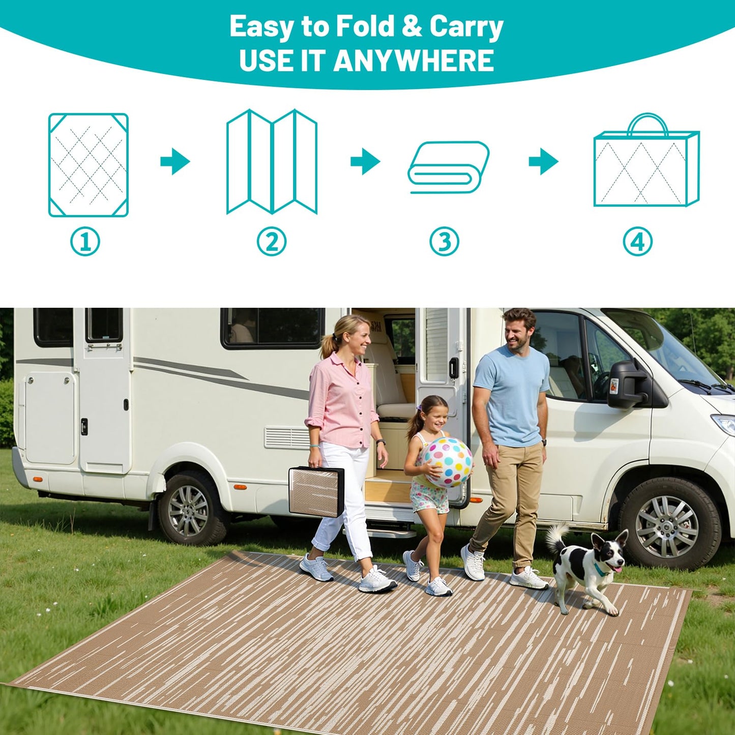 HEBE Outdoor Rug 5'x8' for Patios Clearance Waterproof Patio Mat Plastic Straw Rug Reversible RV Camping Tent Rug Outside Indoor Outdoor Area Rugs for RV,Deck,Beach,Balcony,Camper