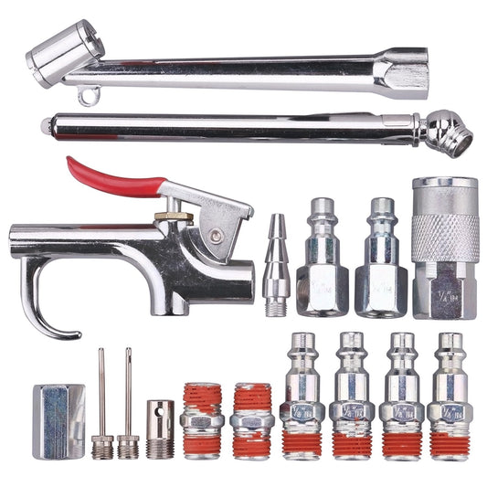 WYNNsky 17PCS Air Compressor Accessories Attachment Kit, 1/4’’ Air Hose Fittings, Blow Gun, Tire Gauge, Air Chuck