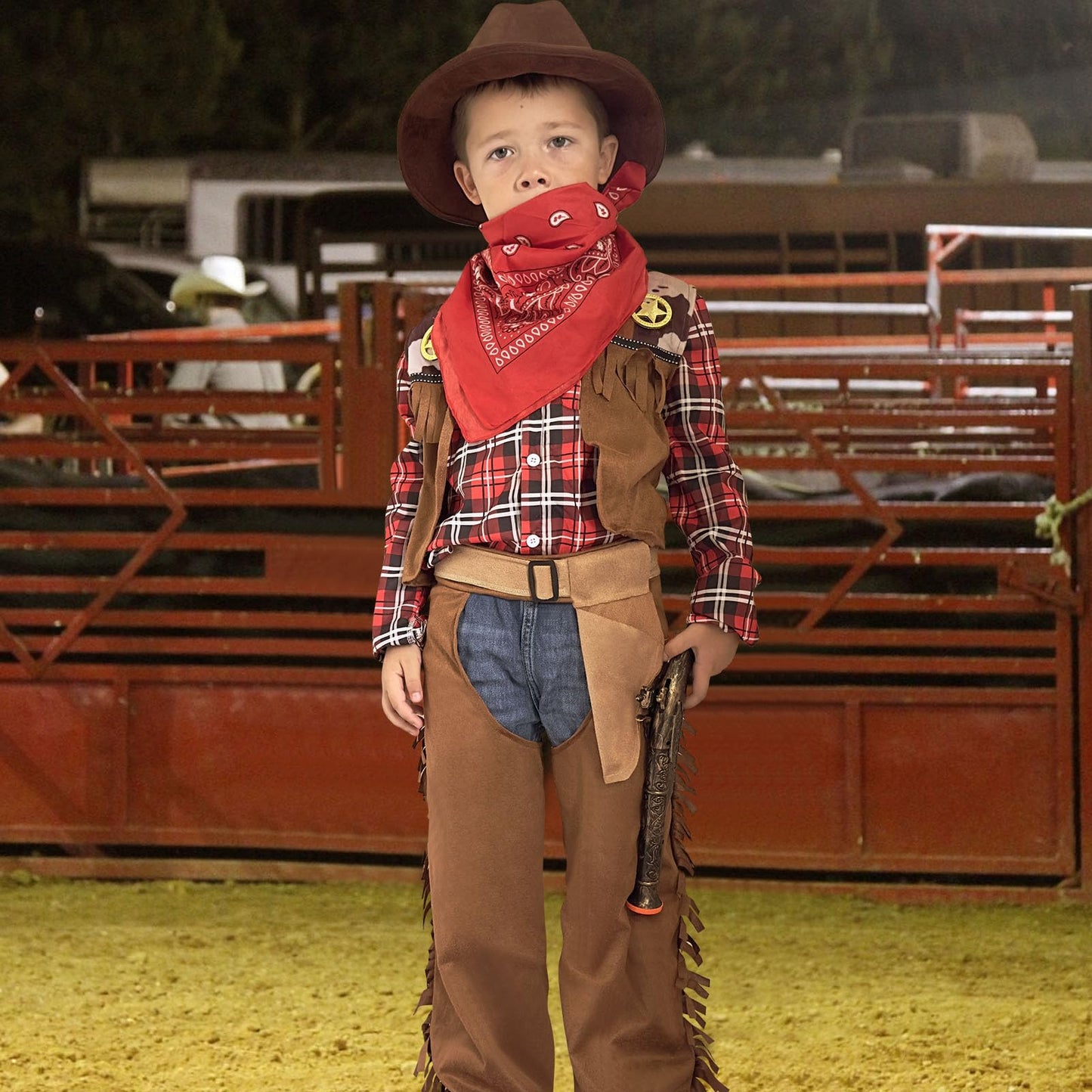 Latocos 7 PCS Kids Cowboy Costume for Boys Ages 3-10 Years Halloween Party Dress Up Role Play and Cosplay