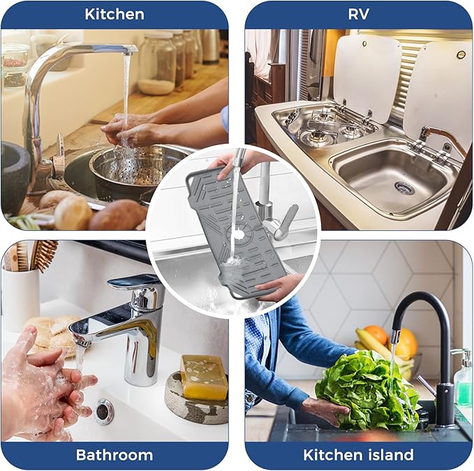 BFONS Silicone Faucet Handle Drip Catcher Drying Tray Mat Dish Soap Sponge