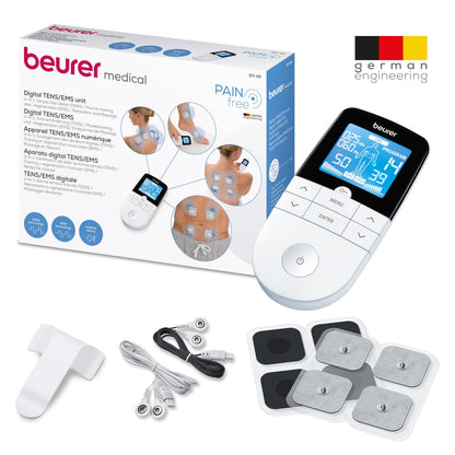 Beurer EM49 Digital TENS & EMS Device for Pain Relief and Muscle Stimulation, 15 TENS Programs, 35 EMS Programs, 2 Adjustable Channels with 4 Self-Adhesive Electrodes