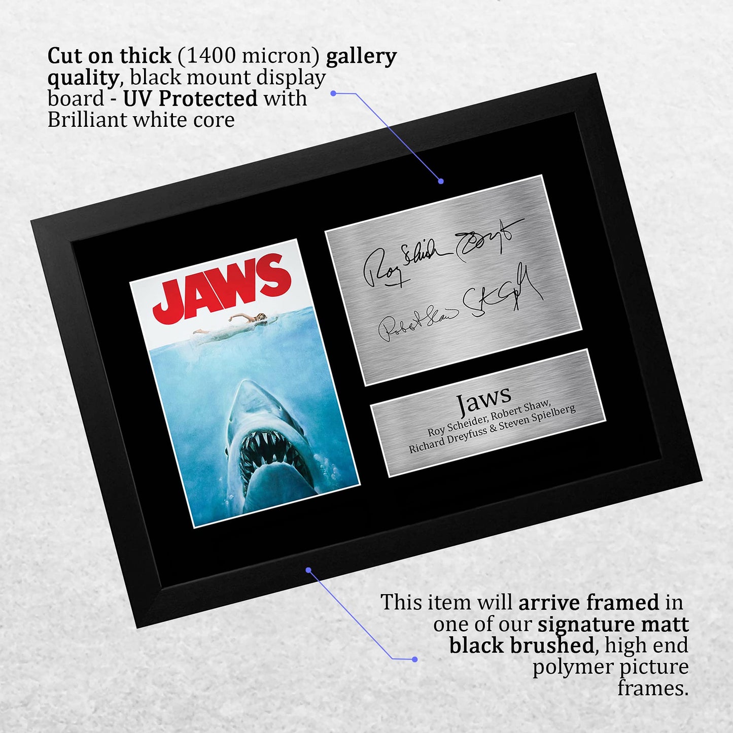 HWC Trading Jaws Gift Signed FRAMED A4 Printed Autograph The Cast Gifts Photo Display