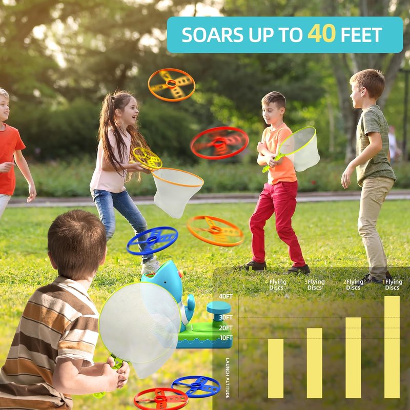 WATUDOU 12 PCS Flying Disc Launcher Outdoor Indoor Game Toys Gifts for 3 4 5 6 7 Year Old Boys Kids, Outdoor Outside Game Toys for Boys Girls Ages 3-5 4-8, Ideal 3 4 5 6 Year Old Birthday Gifts