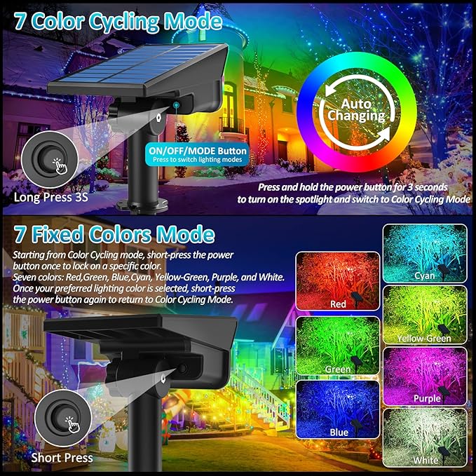 Halloween Solar Color Changing Lights Outdoor 7 Lighting Modes Waterproof IP65 Multicolor Landscape Spotlights Christmas RGB Uplights for Garden Yard House Tree Driveway Lawn Patio Pathway 6 Pack