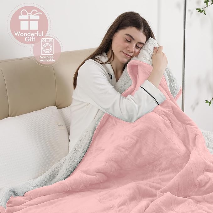 Electric Throw Blanket, Heated Blanket Flannel Sherpa with 4 Hours Auto Off & 5 Heating Levels, Washable Heating Throw with Overheat Protection for Home Use, Ideal Gift, 50"x60", Candy Pink