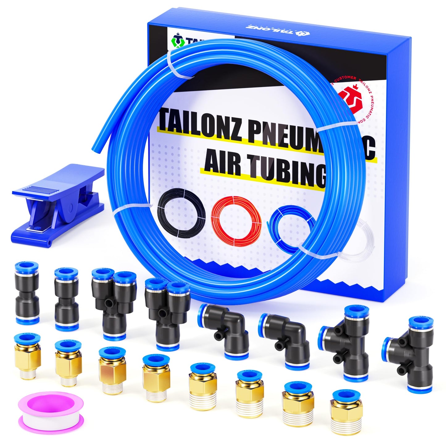 TAILONZ PNEUMATIC Blue 8mm OD 5mm ID Polyurethane PU Air Hose Pipe Tube Kit 10 Meter 32.8ft