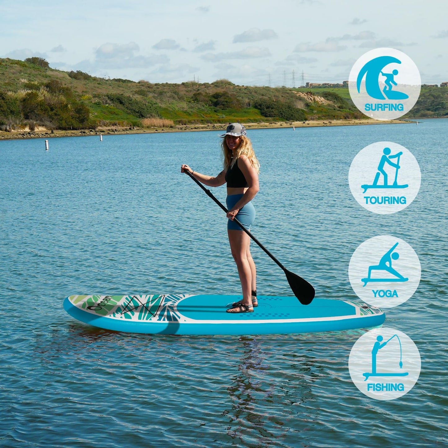 FEATH-R-LITE Inflatable Paddle Board Stand Up Paddleboards for Adults SUP with Premium Accessories Pump, Adjustable Paddle, Leash, Three Fins, Backpack (‎Blue Ocean)
