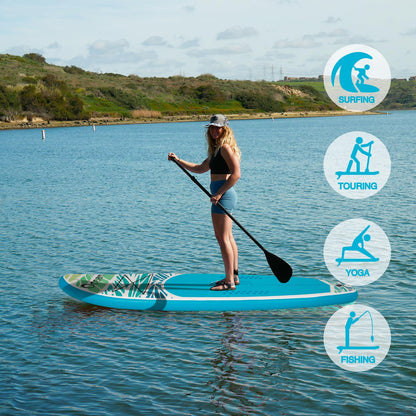 FEATH-R-LITE Inflatable Paddle Board Stand Up Paddleboards for Adults SUP with Premium Accessories Pump, Adjustable Paddle, Leash, Three Fins, Backpack (‎Blue Ocean)