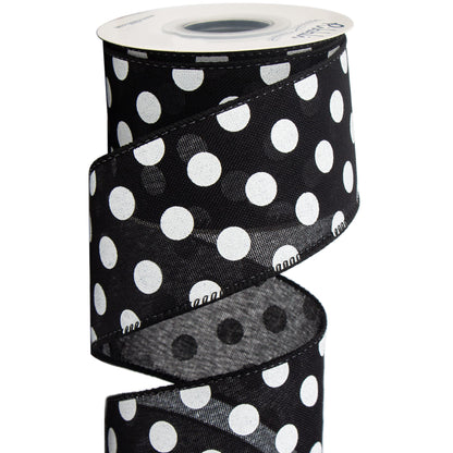 Ribbli Black and White Polka Dot Wired Burlap Ribbon,2-1/2 Inch x 10 Yard