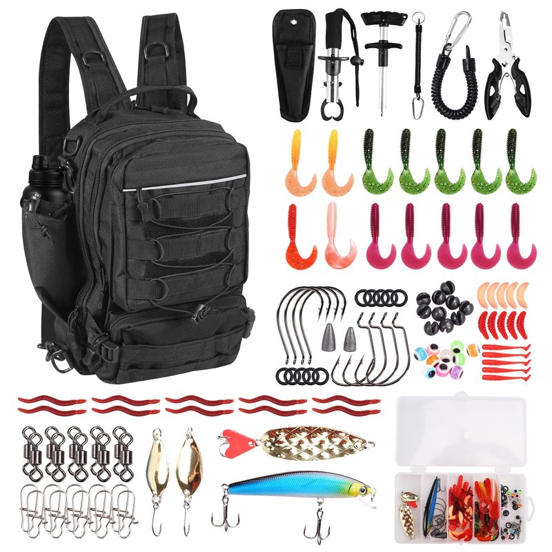FUNANASUN 117Pcs Fishing Backpack with Tackle Boxes, Waterproof Fishing Tool Kit with Pliers, Fish Hook Remover, Lip Gripper Ideal Gift for Boys, Grandsons, Husband