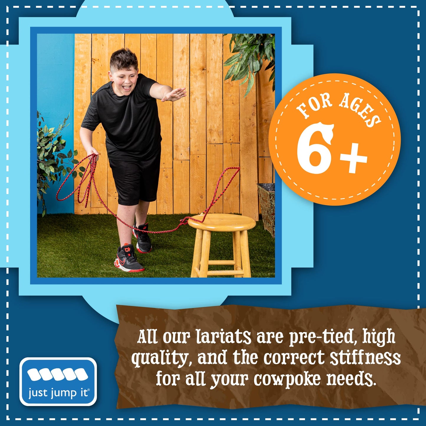 Just Jump It Lil Lariat Junior Lasso Rope - Pre-Tied 20' Kids Cowboy Rope - Green