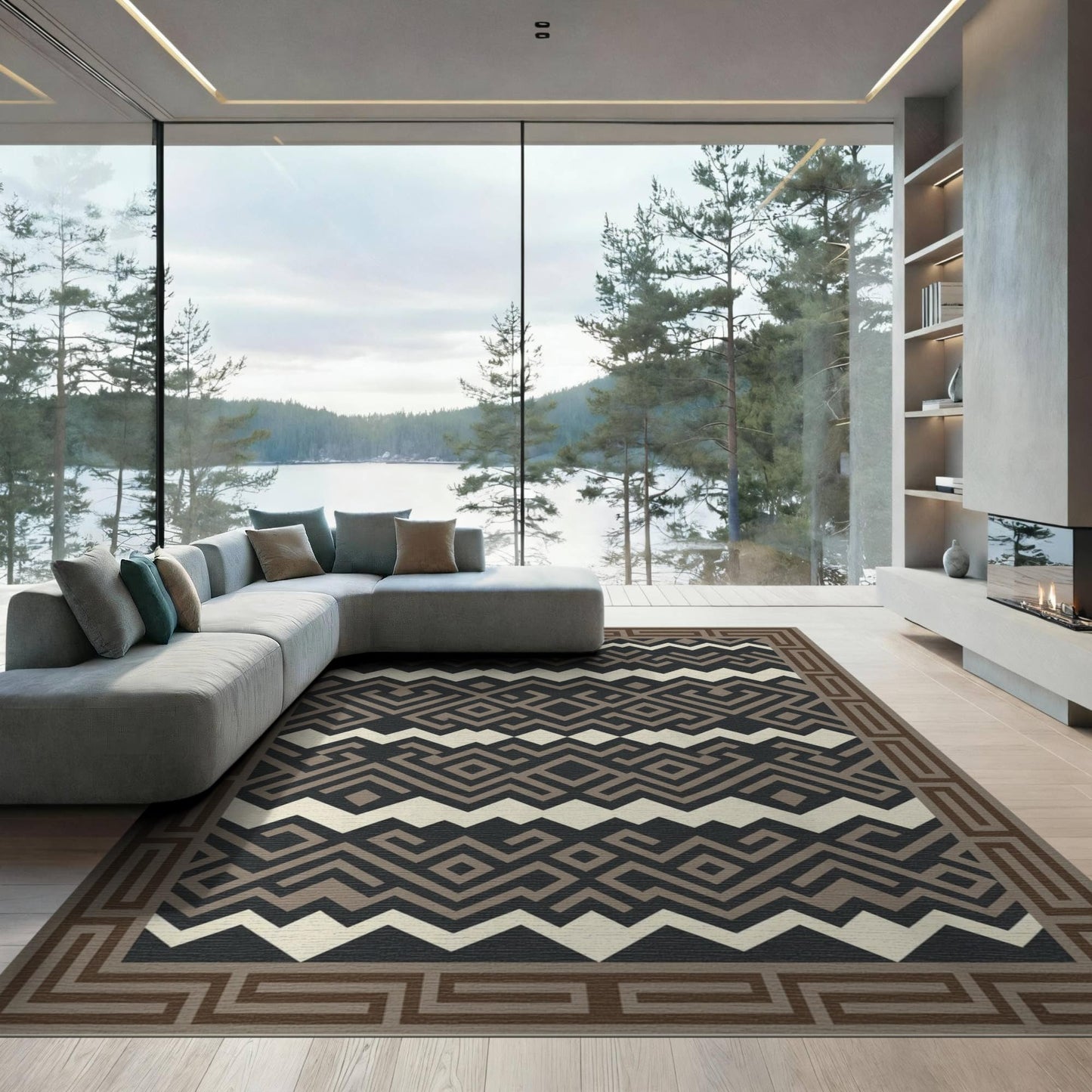 ODIKA 8'x10' Dirt Contemporary Trapper Door Displaying Structured Trapping Washable Area Rug Non-Slip Flatwoven for Living Room, Under Sectional, Family Room