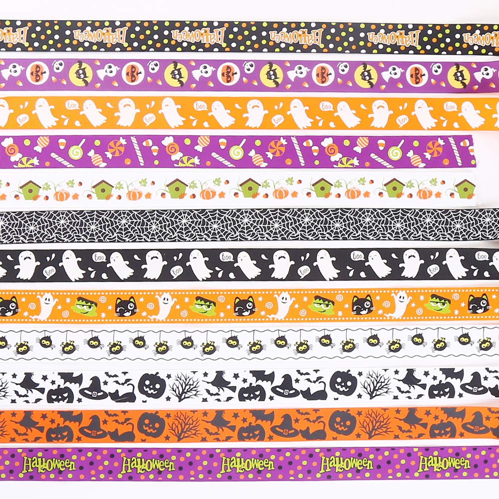 CCINEE 24 Yard 1 Inch Halloween Grosgrain Ribbons, Decorative Halloween Ghost Spider Printed Ribbons for Gift Wrapping Supply