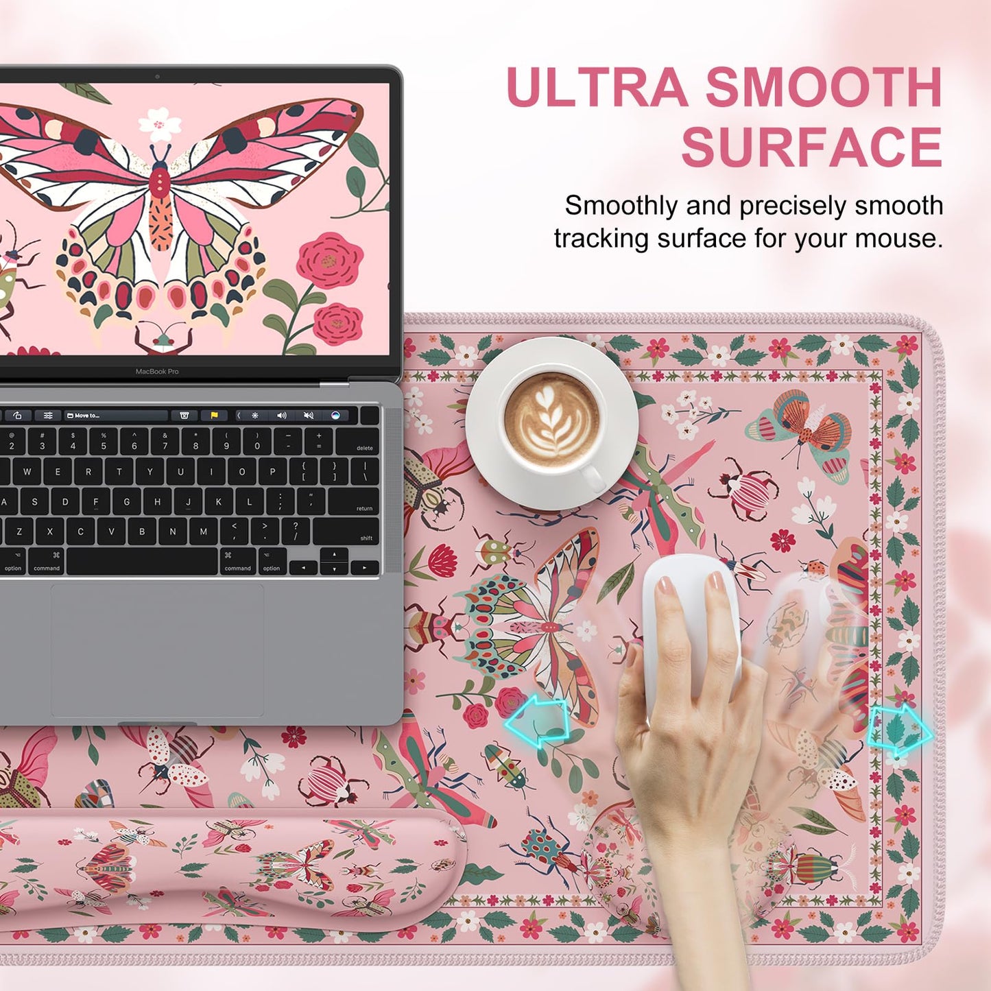 iCasso Large Mouse pad for Desk, Computer Desk Mat, 3Pcs XXL Keyboard and Mouse Pad + Keyboard Wrist Rest, Desk Matt for Desktop, Easy Typing Pain Relief Ultra Thick Mousepad Keyboard Mat(Pink)