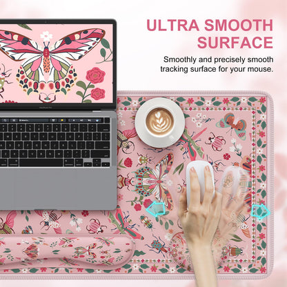 iCasso Large Mouse pad for Desk, Computer Desk Mat, 3Pcs XXL Keyboard and Mouse Pad + Keyboard Wrist Rest, Desk Matt for Desktop, Easy Typing Pain Relief Ultra Thick Mousepad Keyboard Mat(Pink)