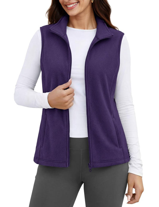 MAGCOMSEN Vest Jackets for Women Polar Fleece Outerwear Full Zip Athletic Vest Lightweight Winter Dark Purple XL