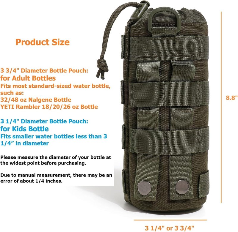 Tactical MOLLE Water Bottle Holder - Durable Nylon Hydration Carrier for Belt, Backpack, Vest | Ideal for Hiking, Camping, Fishing