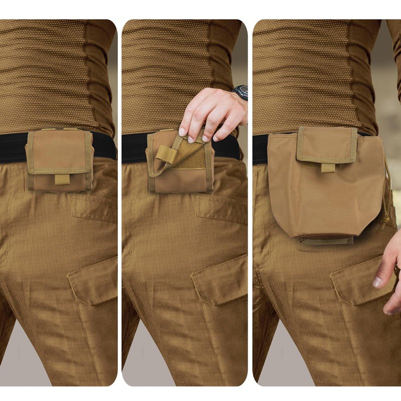 AIKATE Tactical Molle Dump Pouch, Roll-Up Drawstring Magazine Utility Pouch, Folding Dump Bag (Khaki)