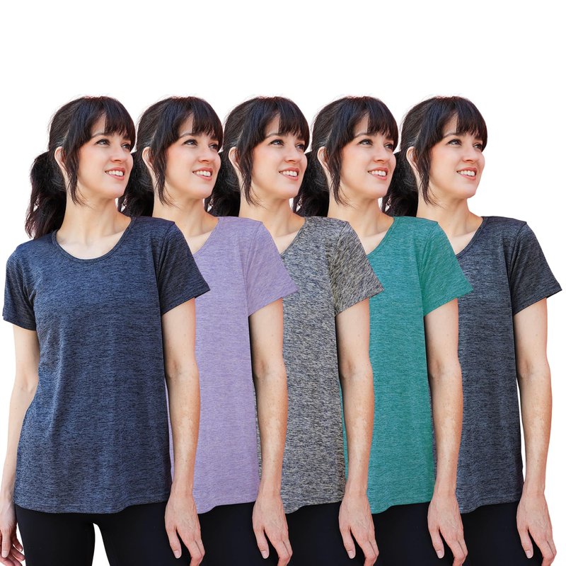 SPXTREME [5 Pack Workout Tops for Women Short Sleeve Crewneck Dry-Fit Moisture-Wicking Women's Activewear T-Shirts for Gym Yoga Running, Plus Sizes S–4XL