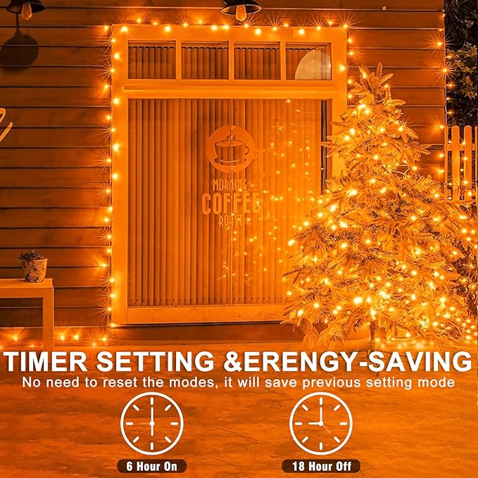 120 LED Christmas Lights Outdoor 40 FT String Lights Indoor Outdoor Clear Wire with 8 Modes, Plug in Waterproof Orange Fairy String Light for Indoor Christmas Thanksgiving Decorations