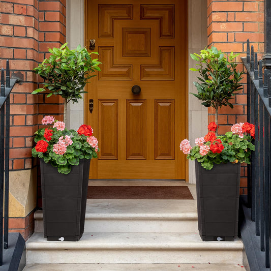 Set of 2 Tall Outdoor Planters - Planting Pots – Indoor and Flower for Front Door, Patio Deck, Decorative Flower Pots for Front Porch Containers Patio Deck, Dark Brown