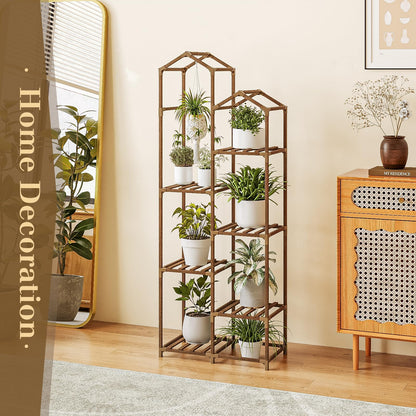 Bamworld Tall Plant Stand Indoor Outdoor Corner Plant Shelf Hanging Plant Holder Wood Flower Stand Plant Decor for Living Room Garden Balcony Patio