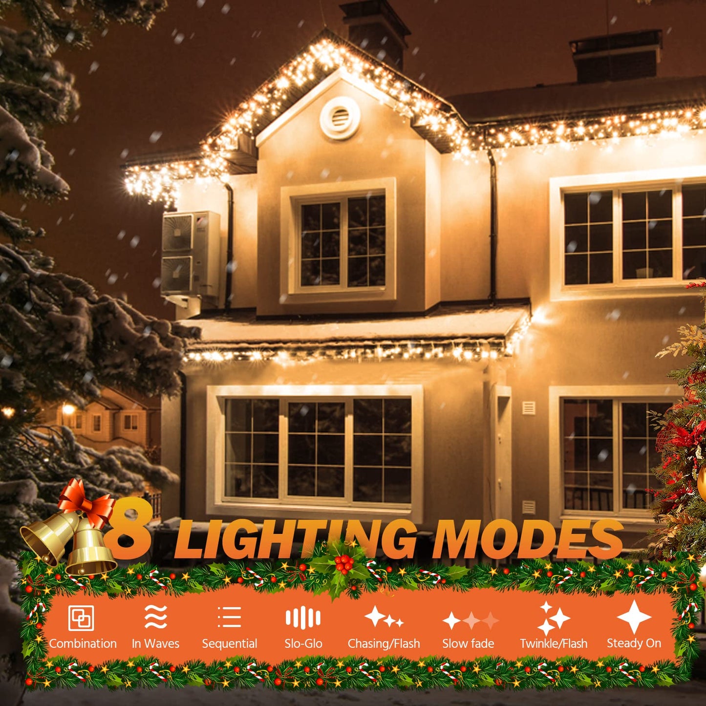 USOKYO Icicle Christmas Lights Outdoor, 480 LED 39FT Icicle String Lights with 96 Drops 8 Modes and Timer, Twinkle Icicle Fairy Lights for House Patio Bedroom Wedding (Warm White)