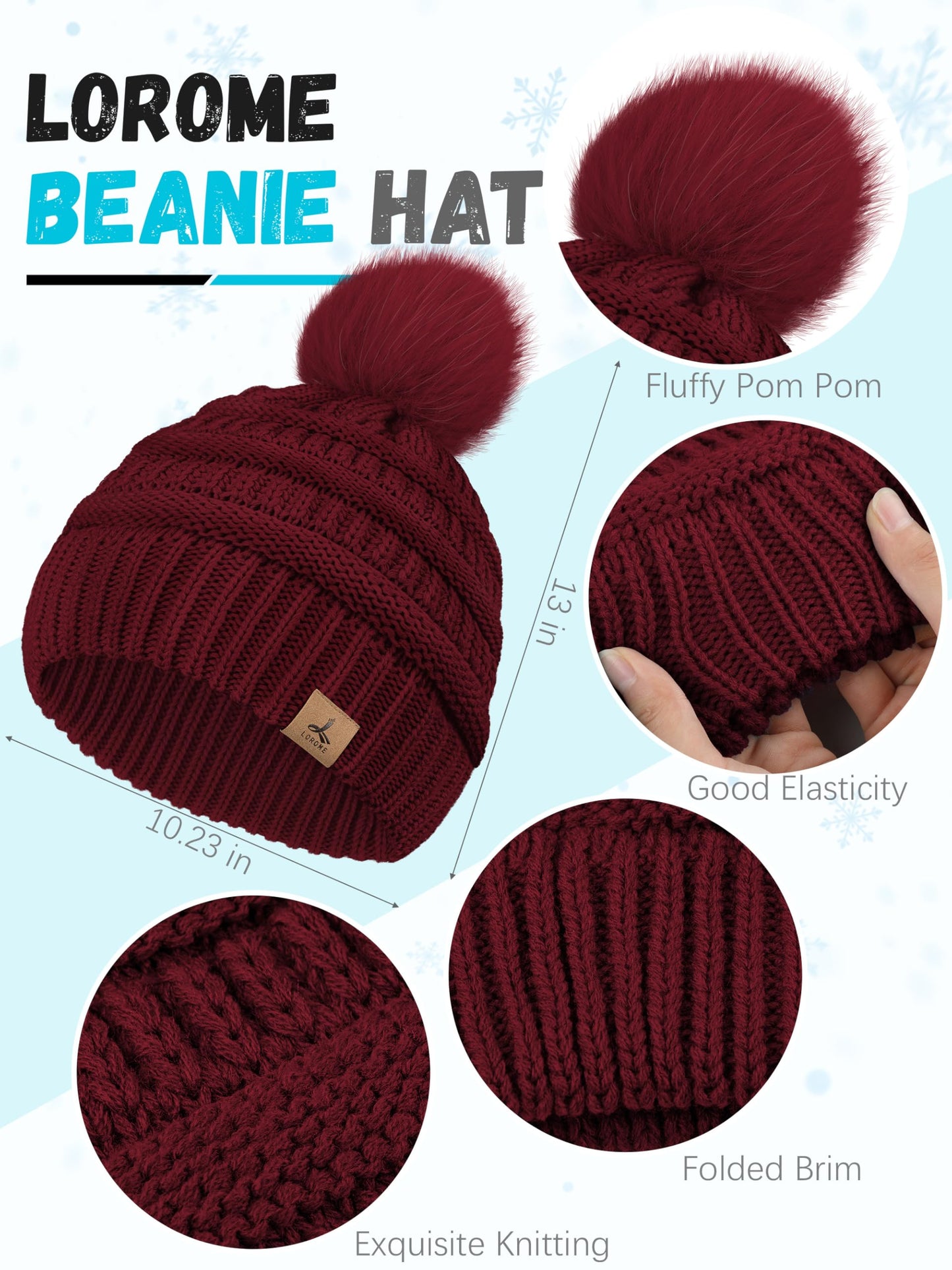 Winter Hat Scarf Gloves and Ear Warmer, Warm Knit Beanie Hat Touch Screen Gloves Set Winter Gifts Neck Scarves for Women Wine Red